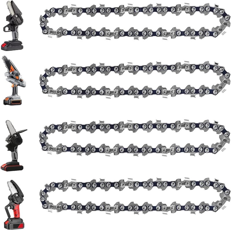 GSSHBR 6 Inch Mini Chainsaw Chain Replacement Accessories,4 Pieces Chain Saw Chains for Cordless Electric Portable Mini Chainsaw for Pruning Shears Wood Cutting(37 Drive Links) - Image 1